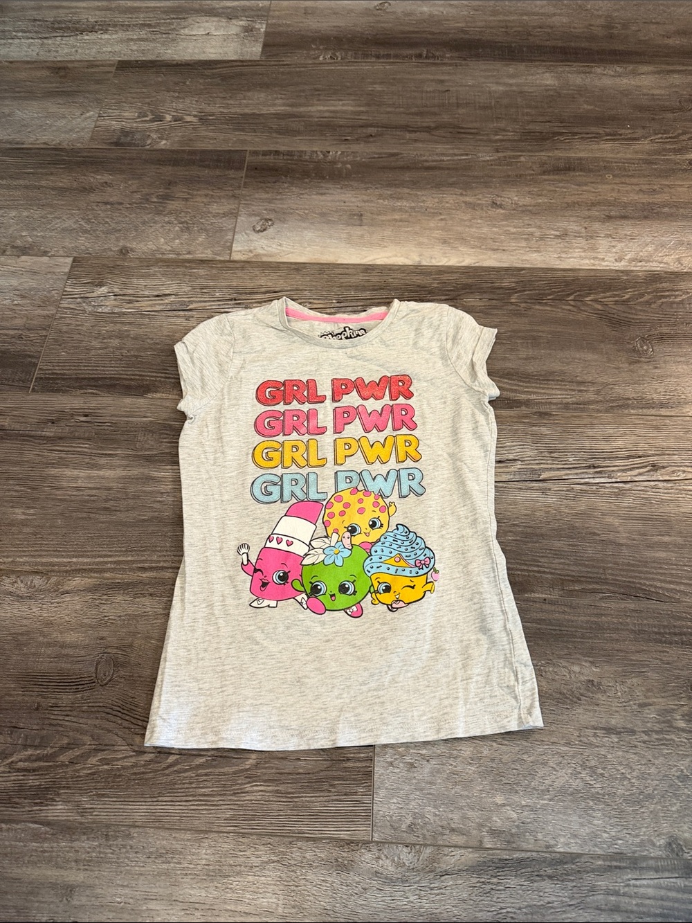 Shopkins Girls' Gray Tee with Multicolor 'GRL PWR' Characters